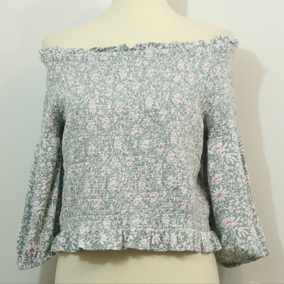 Loft Beach Floral Smocked Ruffle Off Shoulder Boho Top - Picture 6 of 12